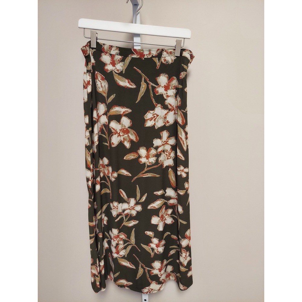 Vintage 90s Floral Maxi Skirt Olive Green Rayon 12‎ Bohemian Fairy Earthy Grunge